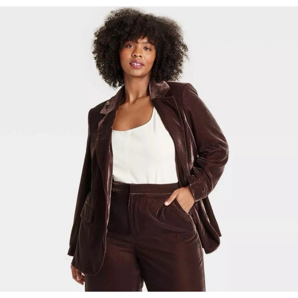 A New Day Women's Velvet Blazer - Brown 3X NWT